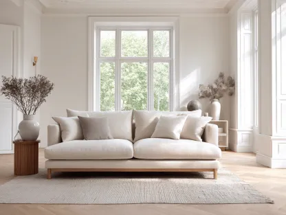 Canapé 3 places en tissu beige clair 235×95×85 cm – style moderne – avec coussins décoratifs-Nicheota