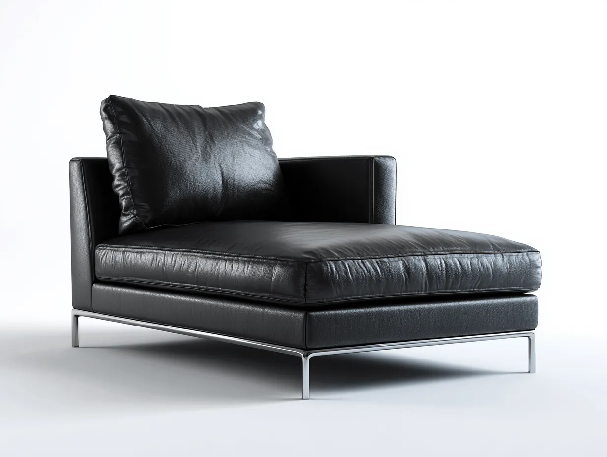 Chaise longue en cuir 160×85×90 cm – noir – avec coussin dossier amovible-Nicheota
