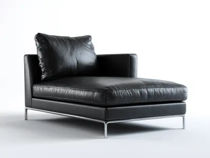 Chaise longue en cuir 160×85×90 cm – noir – avec coussin dossier amovible-Nicheota