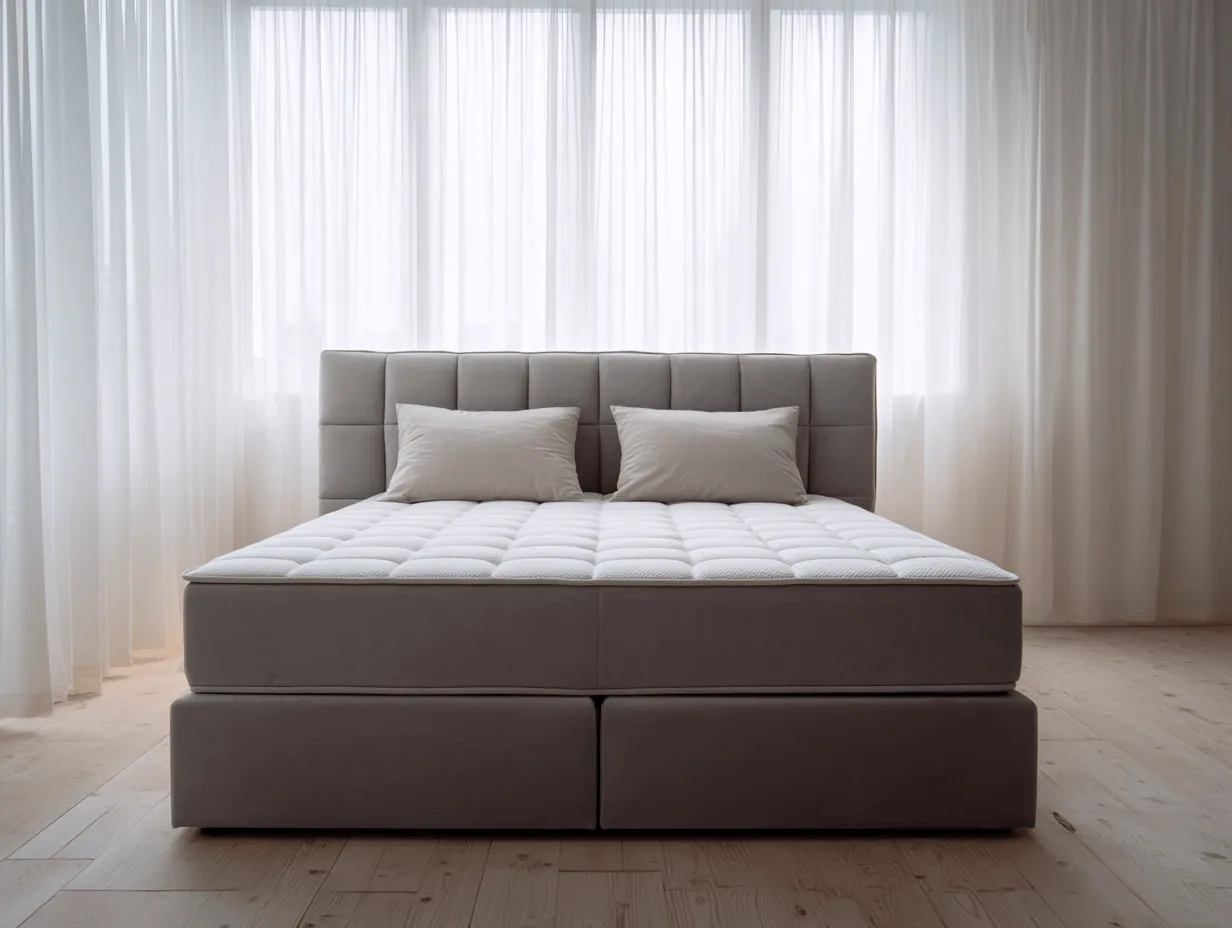 Lit à ressorts 160×200 cm – gris clair – avec matelas intégré et tête de lit en velours-Nicheota