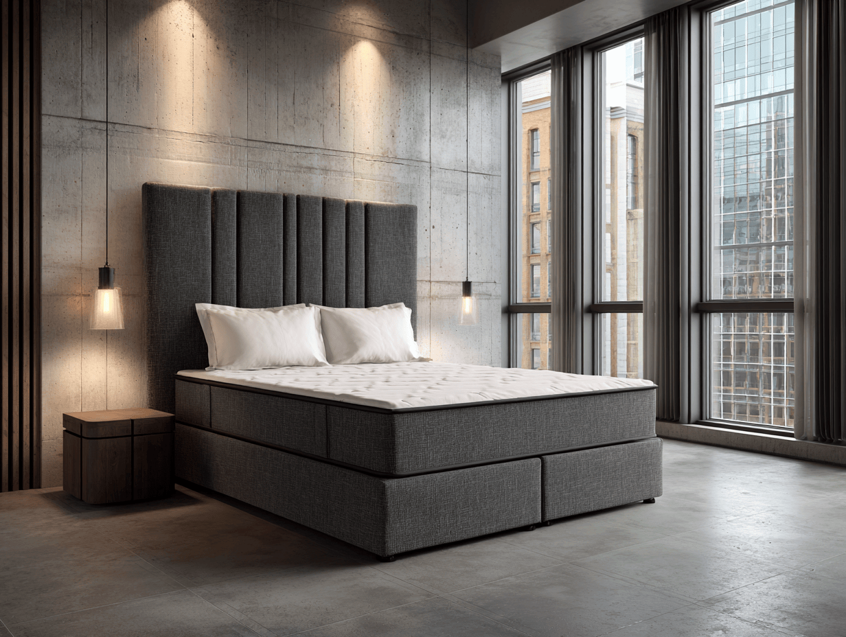 Lit à ressorts avec cadre en tissu gris et tête de lit capitonnée 160x200 cm – design moderne-Nicheota