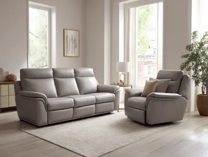 Canapé 3 places en cuir gris avec fauteuil inclinable – design moderne avec pieds en bois – avec coussin décoratif-Nicheota