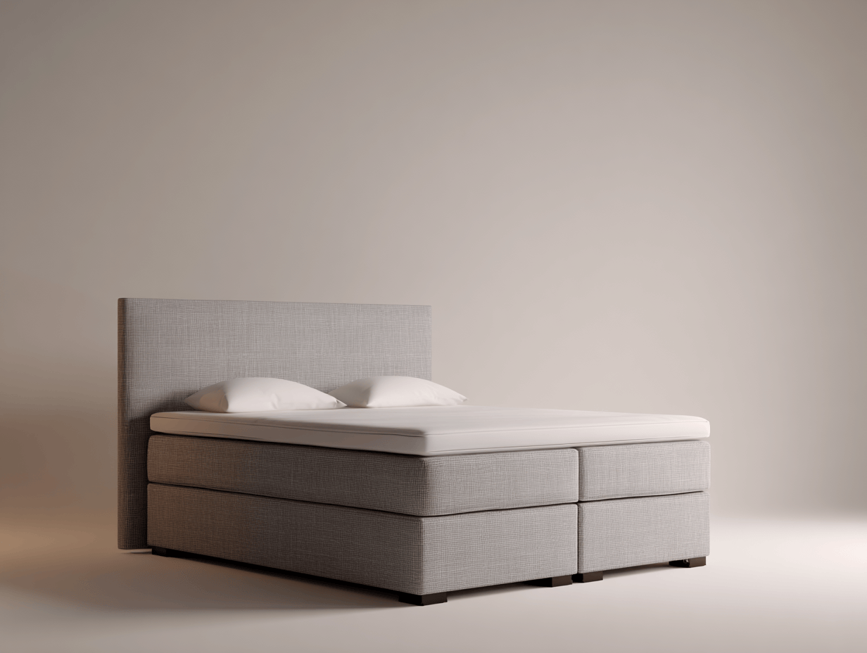 Lit à ressorts 160×200 cm – lin gris clair – avec matelas intégré et tête de lit lisse-Nicheota