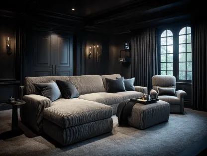 Canapé d’angle 280×160×90 cm avec fauteuil et pouf en tissu gris à rayures – style contemporain – avec coussins décoratifs-Nicheota