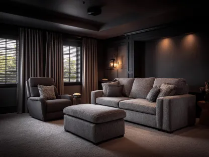 Canapé 3 places 215×95×90 cm avec fauteuil inclinable et pouf en tissu gris – style moderne – avec coussins décoratifs-Nicheota