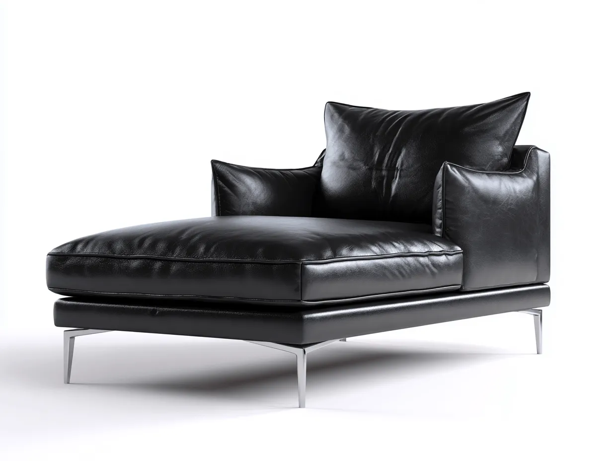 Chaise longue en cuir 160×88×90 cm – noir – avec accoudoirs et coussins rembourrés-Nicheota