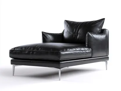 Chaise longue en cuir 160×88×90 cm – noir – avec accoudoirs et coussins rembourrés-Nicheota