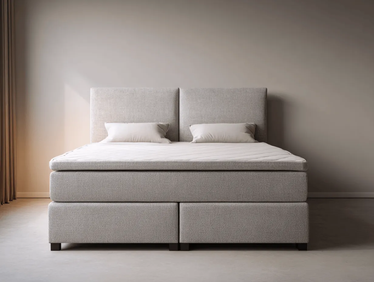 Lit à ressorts 160×200 cm – lin gris clair – avec matelas intégré et tête de lit lisse-Nicheota