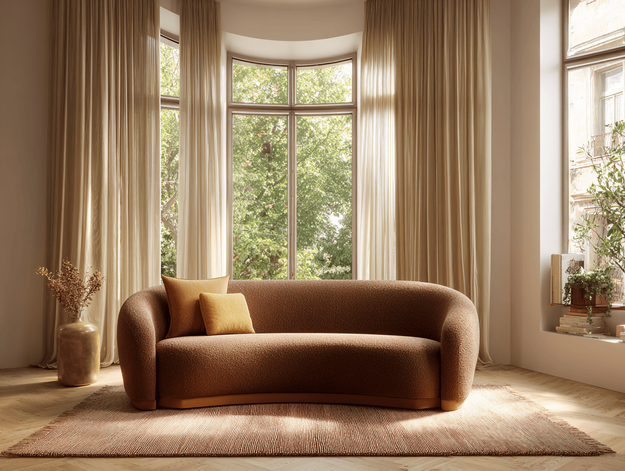 Canapé 3 places en tissu bouclé 220×95×78 cm – brun chaud – design arrondi moderne avec coussins décoratifs-Nicheota