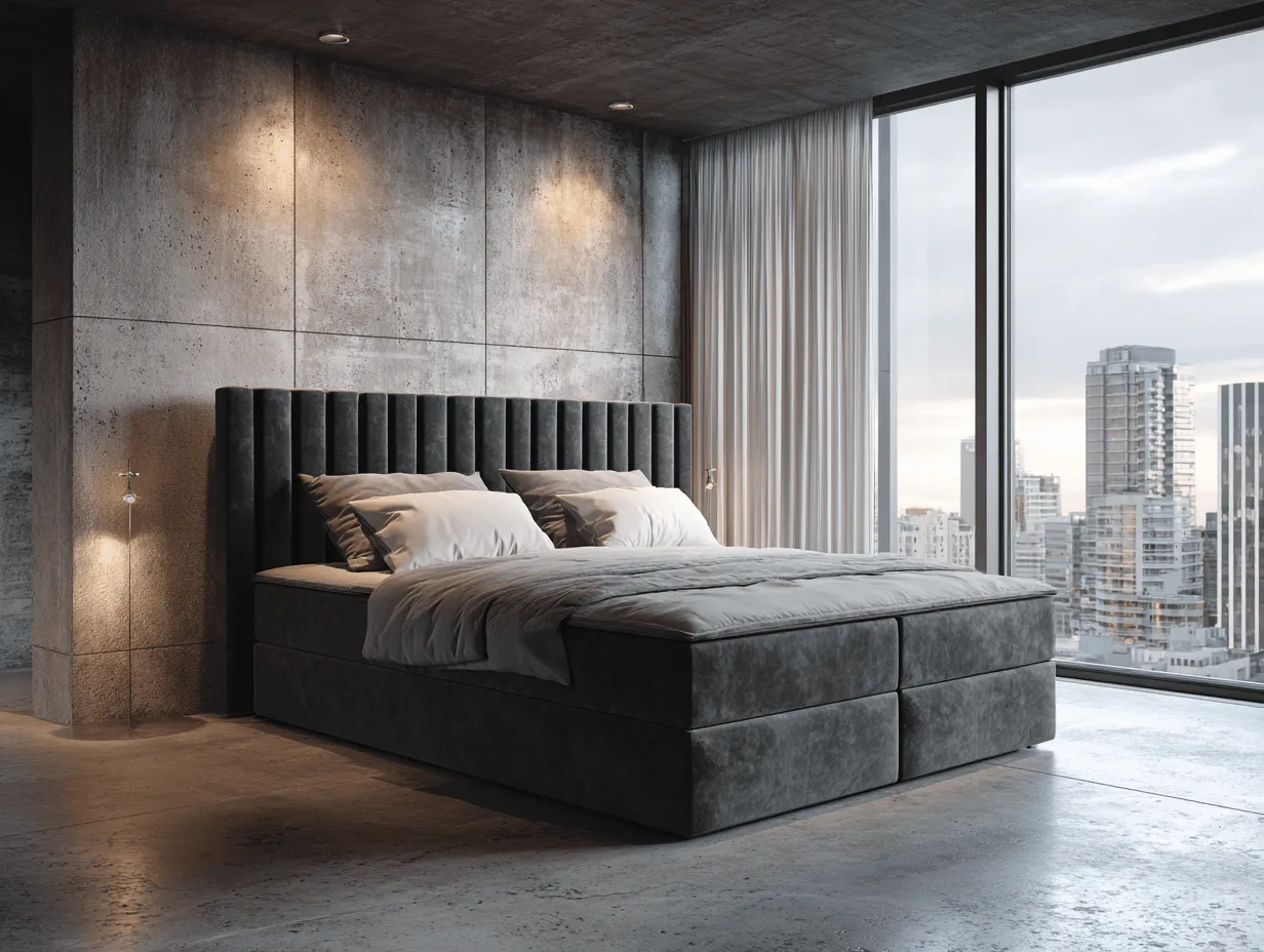 Lit à ressorts avec cadre en velours noir et tête de lit capitonnée 160x200 cm – design moderne-Nicheota