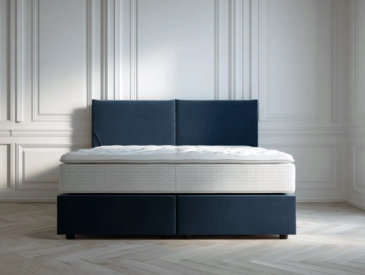 Lit boxspring 160×200 cm – bleu marine – avec rangement-Nicheota
