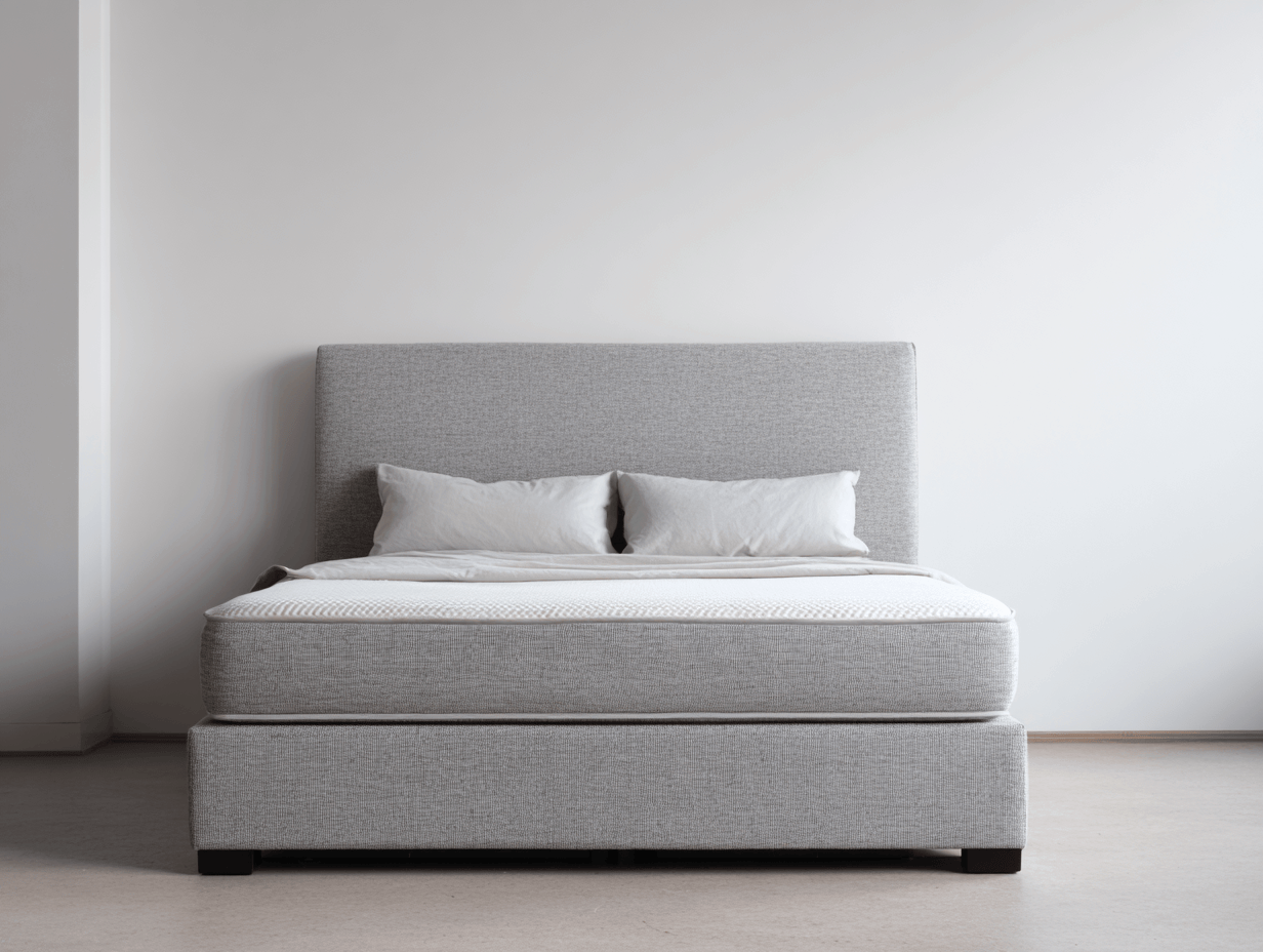 Lit boxspring en tissu gris clair 180x200 cm – tête de lit minimaliste – matelas intégré confortable-Nicheota