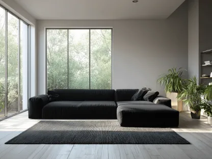 Canapé d'angle en tissu 340×190×82 cm – noir – design minimaliste bas et profond avec méridienne spacieuse-Nicheota