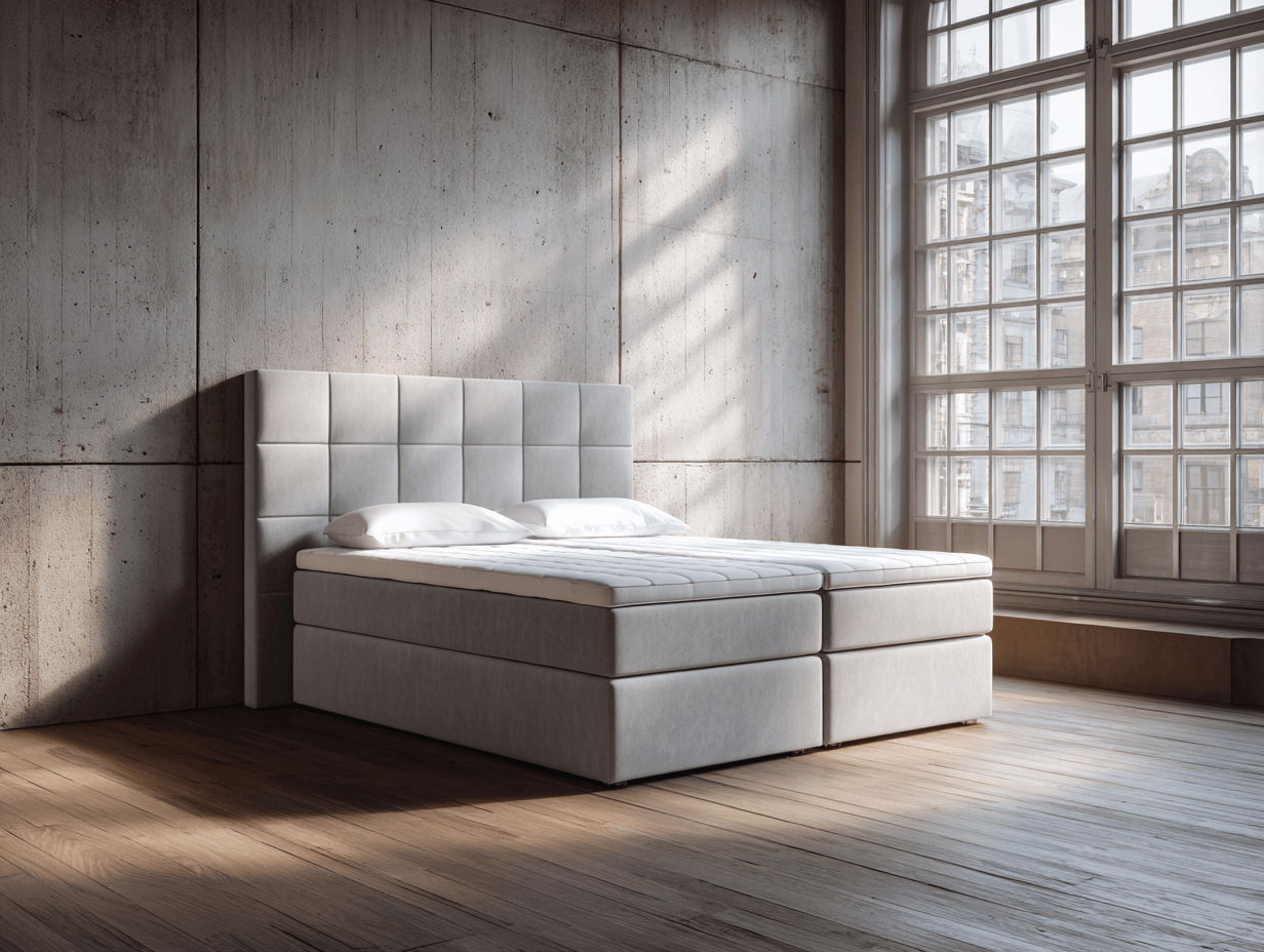 Lit à ressorts 160×200 cm – gris clair – avec matelas intégré et tête de lit en velours capitonné-Nicheota