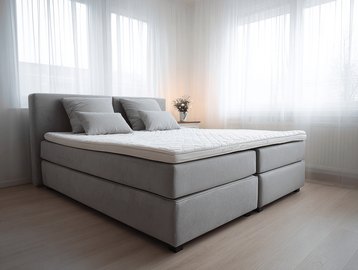 Lit à ressorts 160×200 cm – gris clair – avec matelas intégré et tête de lit en velours-Nicheota