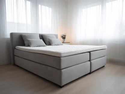 Lit à ressorts 160×200 cm – gris clair – avec matelas intégré et tête de lit en velours-Nicheota