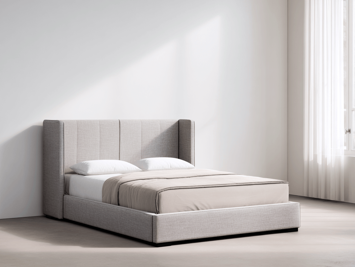 Lit boxspring en tissu gris clair 180x200 cm – tête de lit large à ailes latérales – confort hôtelier-Nicheota