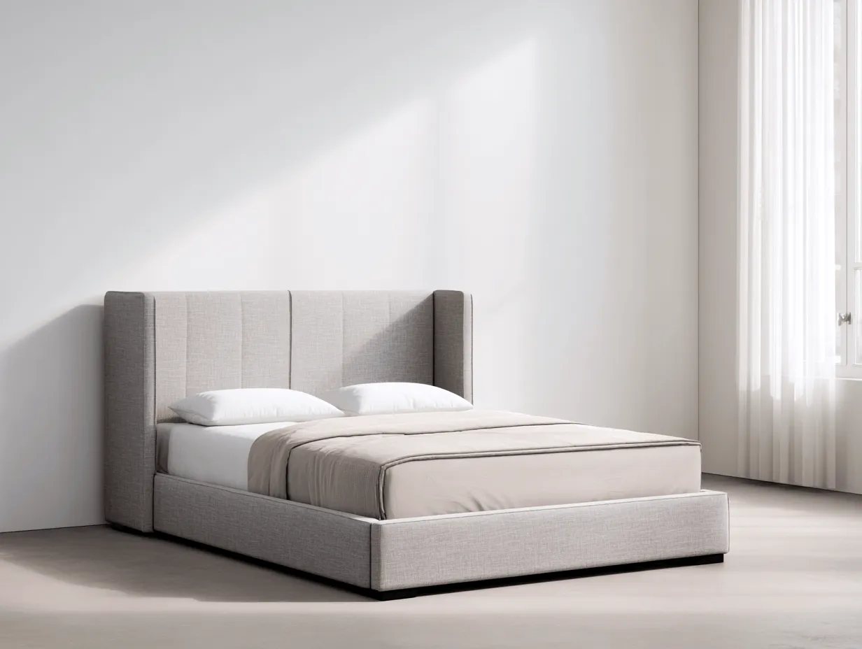 Lit boxspring en tissu gris clair 180x200 cm – tête de lit large à ailes latérales – confort hôtelier-Nicheota