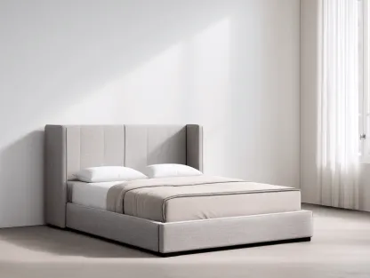 Lit boxspring en tissu gris clair 180x200 cm – tête de lit large à ailes latérales – confort hôtelier-Nicheota