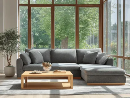 Canapé d'angle en tissu 285×185×90 cm – gris clair – avec méridienne et coussins assortis-Nicheota