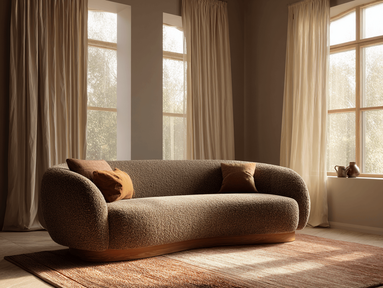 Canapé 3 places en tissu bouclé 220×95×78 cm – brun moyen – design arrondi contemporain-Nicheota