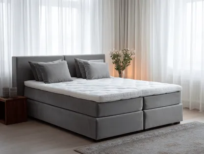 Lit à ressorts 160×200 cm – gris clair – avec matelas intégré et tête de lit en velours-Nicheota