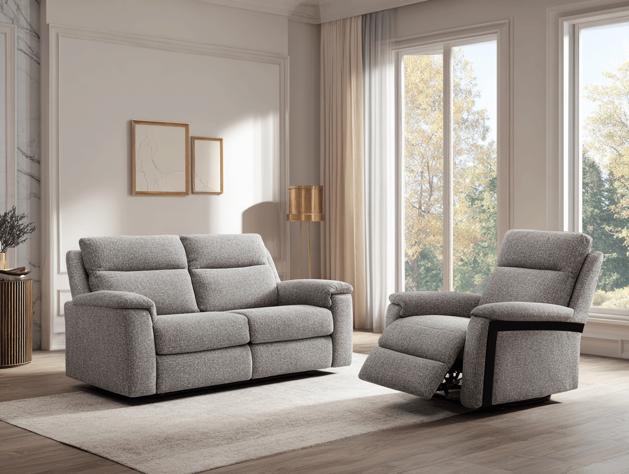 Canapé en tissu gris 210×90×85 cm – gris – style moderne – avec fauteuil relax assorti-Nicheota