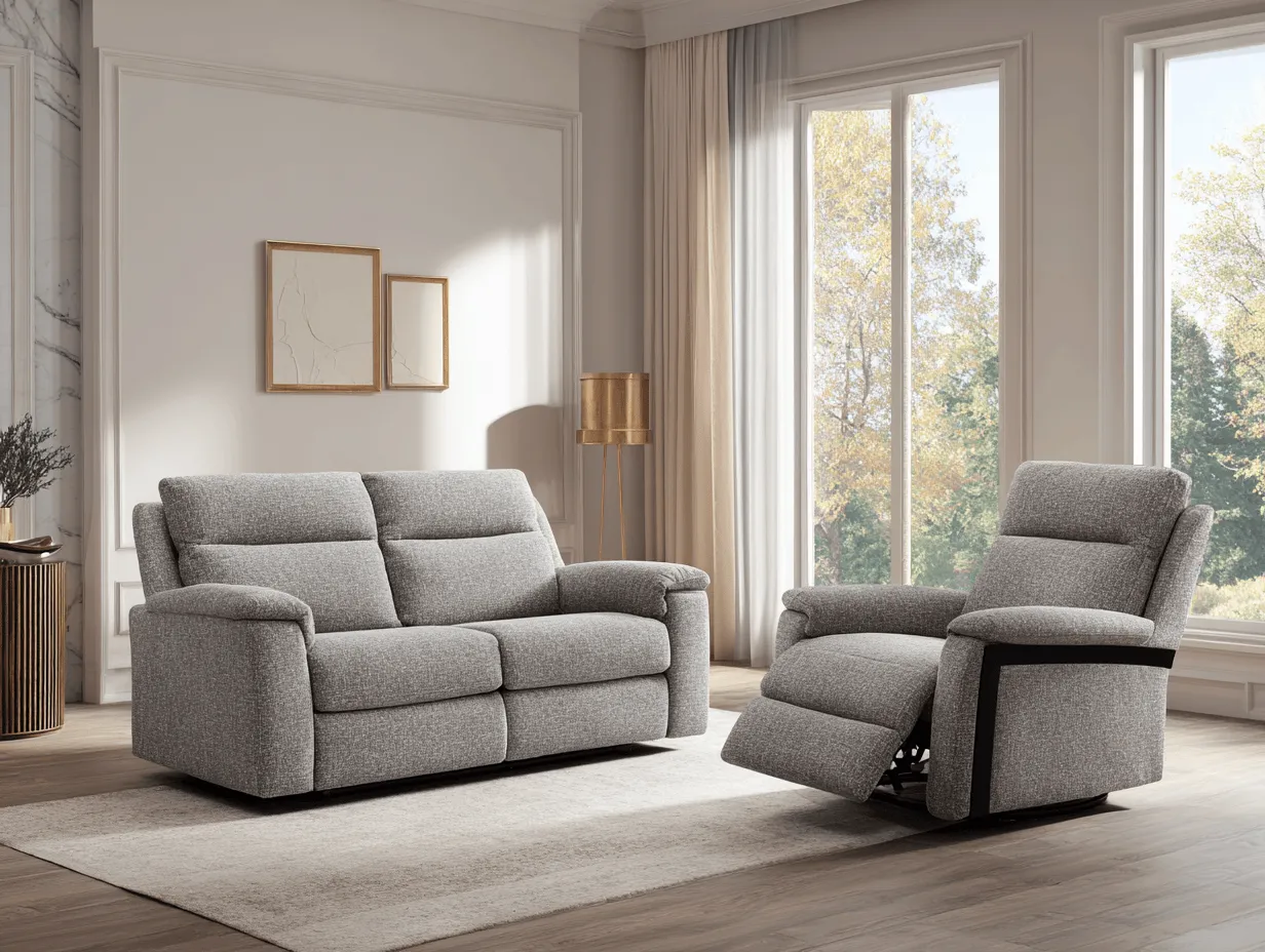 Canapé en tissu gris 210×90×85 cm – gris – style moderne – avec fauteuil relax assorti-Nicheota