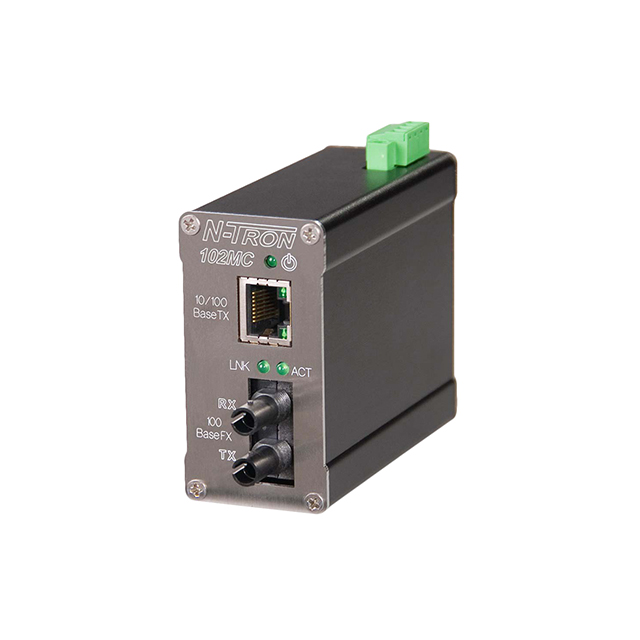 N-TRON 102MC-ST 10-port managed industrial Ethernet switch in metal housing.