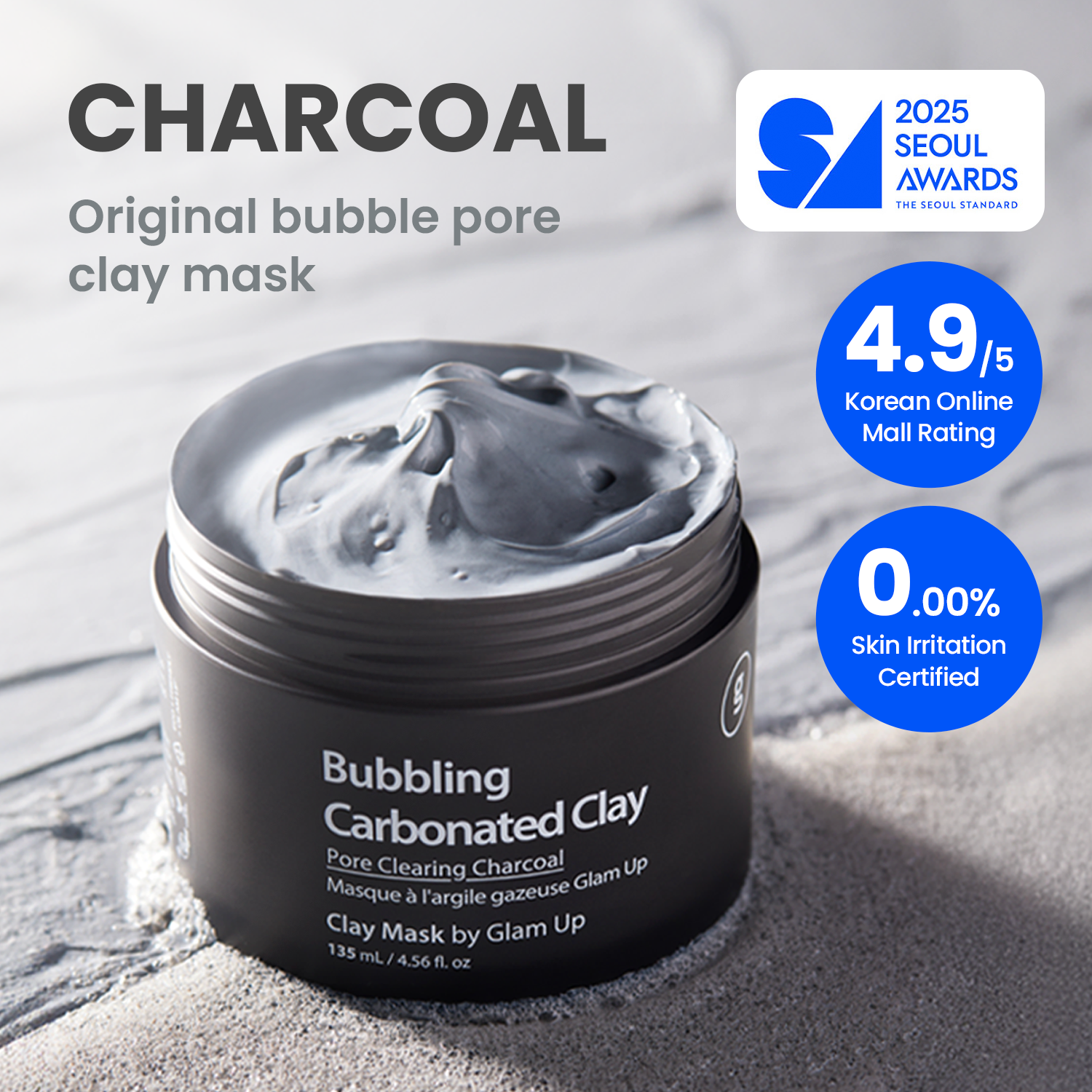 GLAM UP Clean Bubbling Carbonated Clay Mask for Face Purifying 135ml (4.56 Fl Oz)