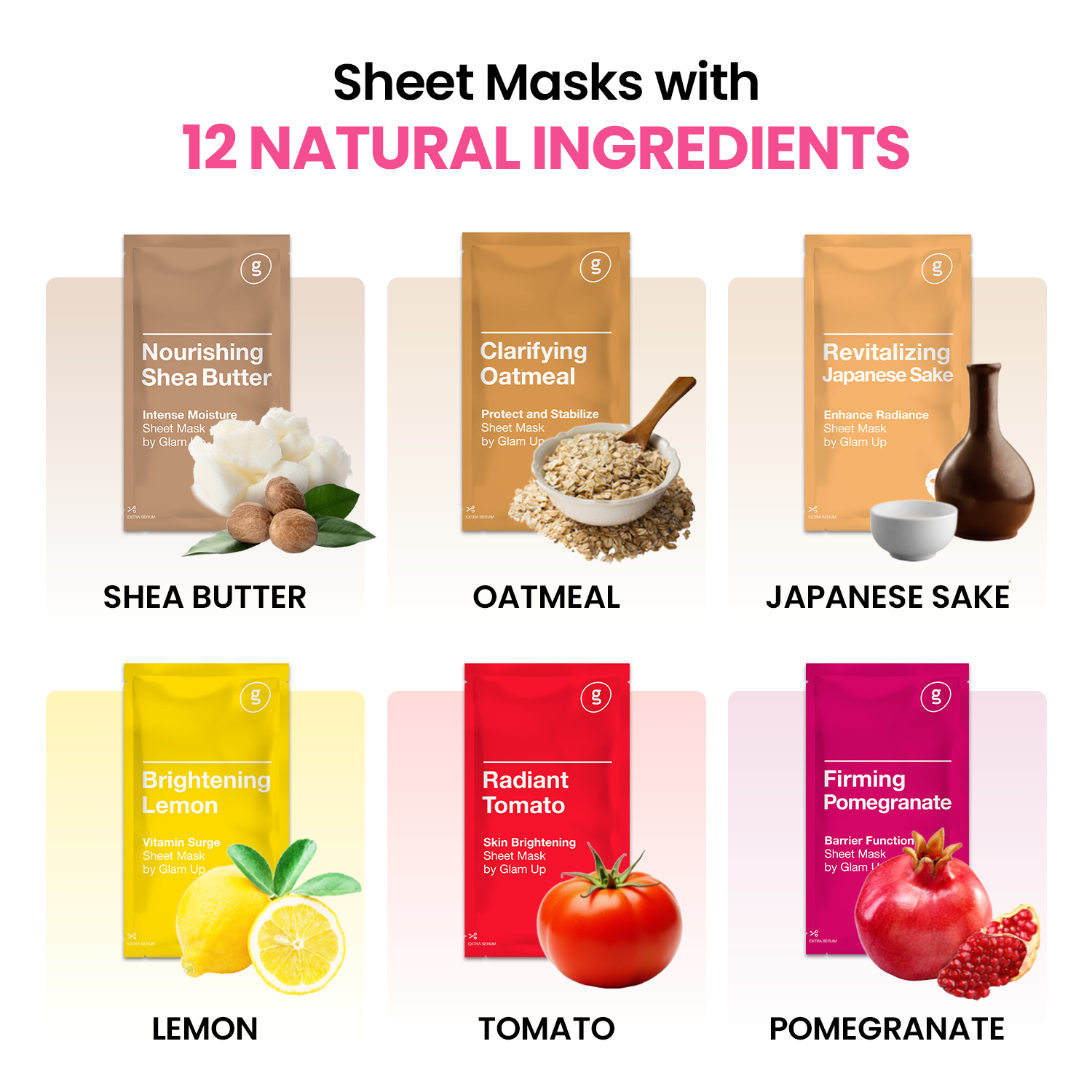 GLAM UP Premium Facial Sheet Mask 12 Combo