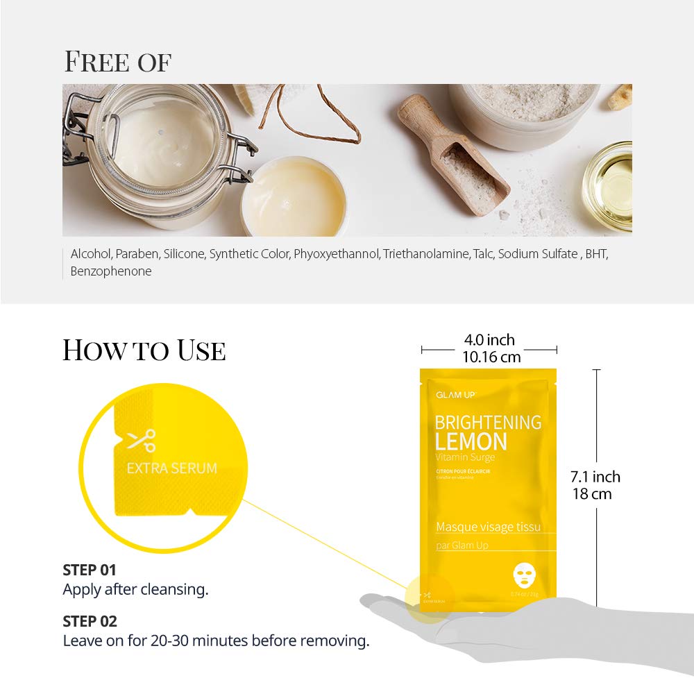 GLAM UP Sheet Mask Brightening Lemon (10 sheets)