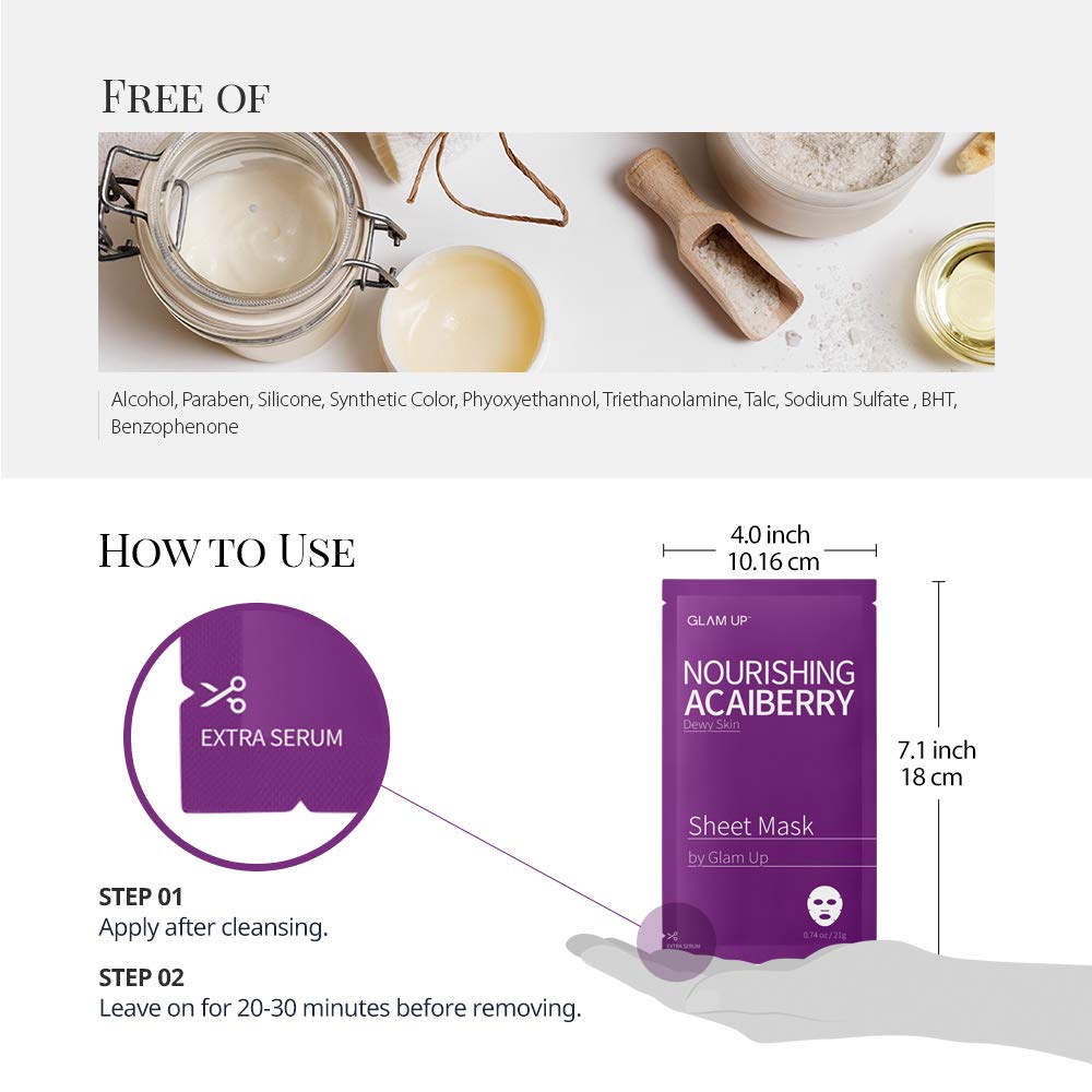 GLAM UP Sheet Mask Nourishing AcaiBerry (10 sheets)