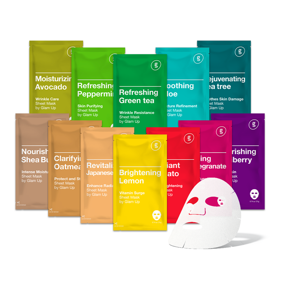 GLAM UP Premium Korean Facial Sheet Mask 12 Combo
