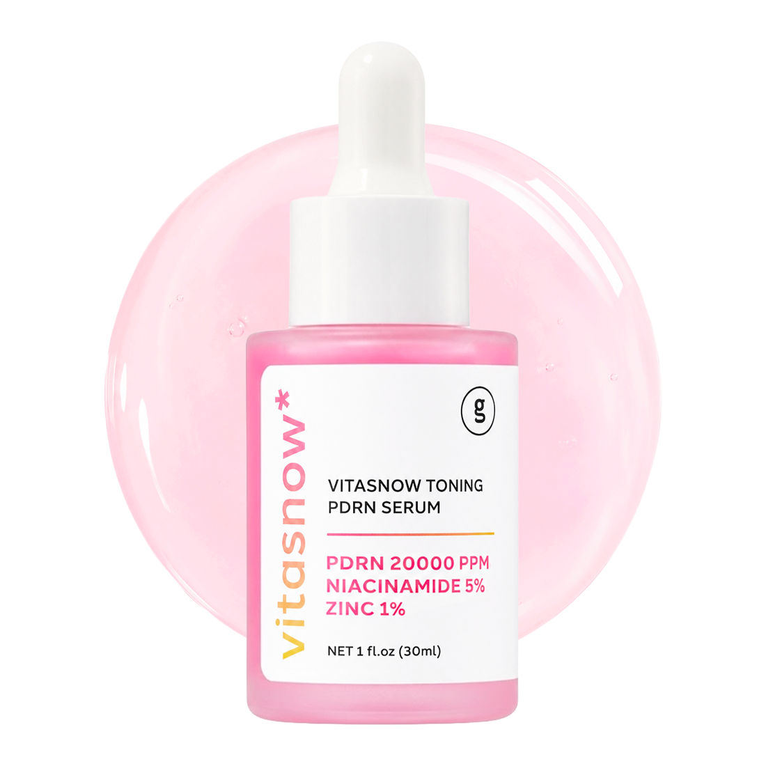 VitaSnow PDRN 20,000ppm Toning Serum, 5% Niacinamide, 1% Zinc PCA, 1 fl oz