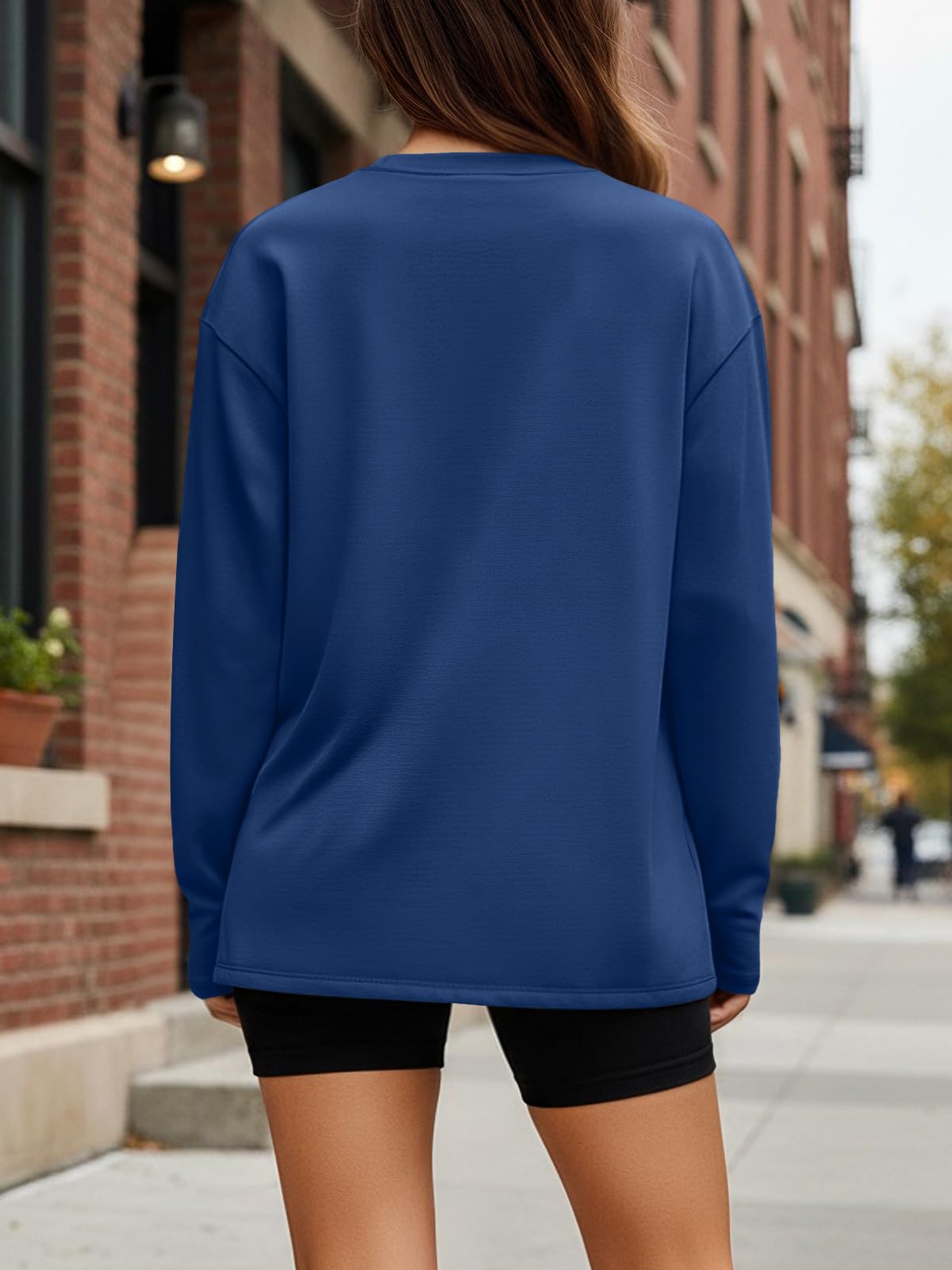 Women Long Sleeve T Shirts Blue 2025 Winter Basic 