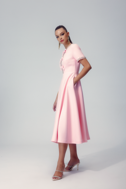 Zoe Bowknot Crystal-embellished Midi Dress-ROVOLE