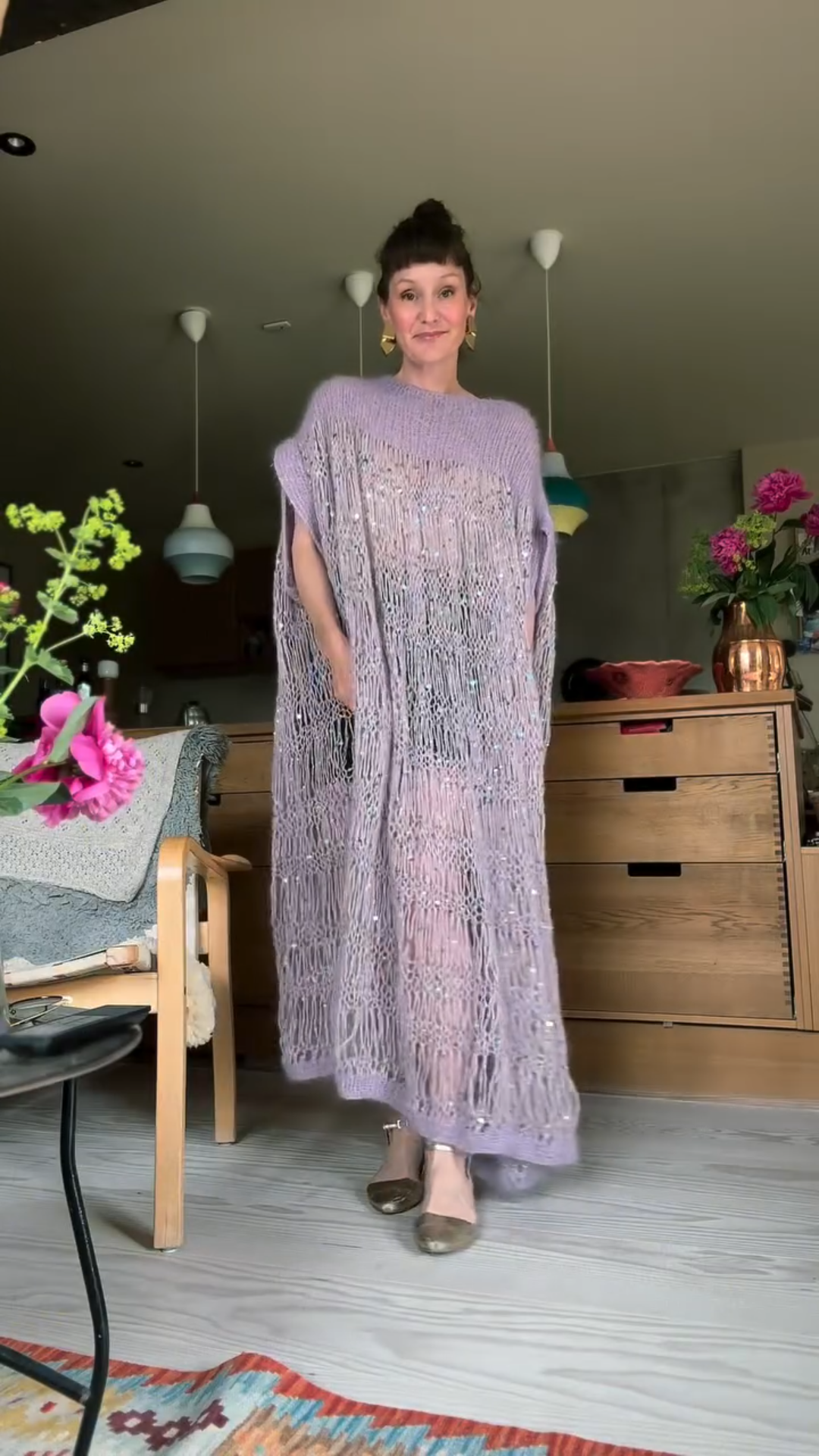 Purple Sequined Midi Dress