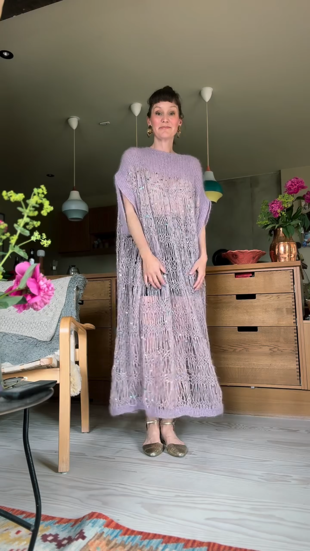 Purple Sequined Midi Dress