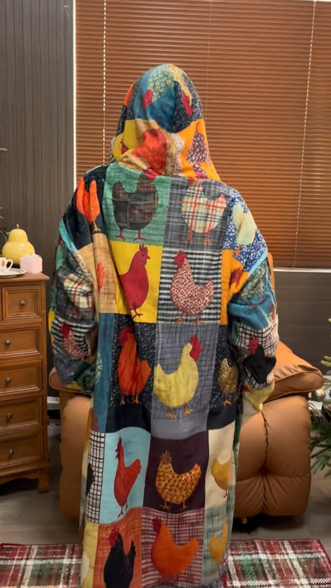 Patchwork Chicken Hoodie Blanket