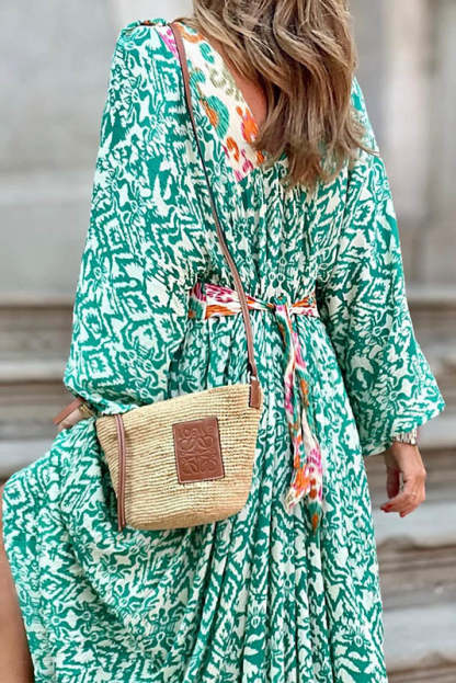 Summer V-Neck Floral Midi Dress-ROVOLE