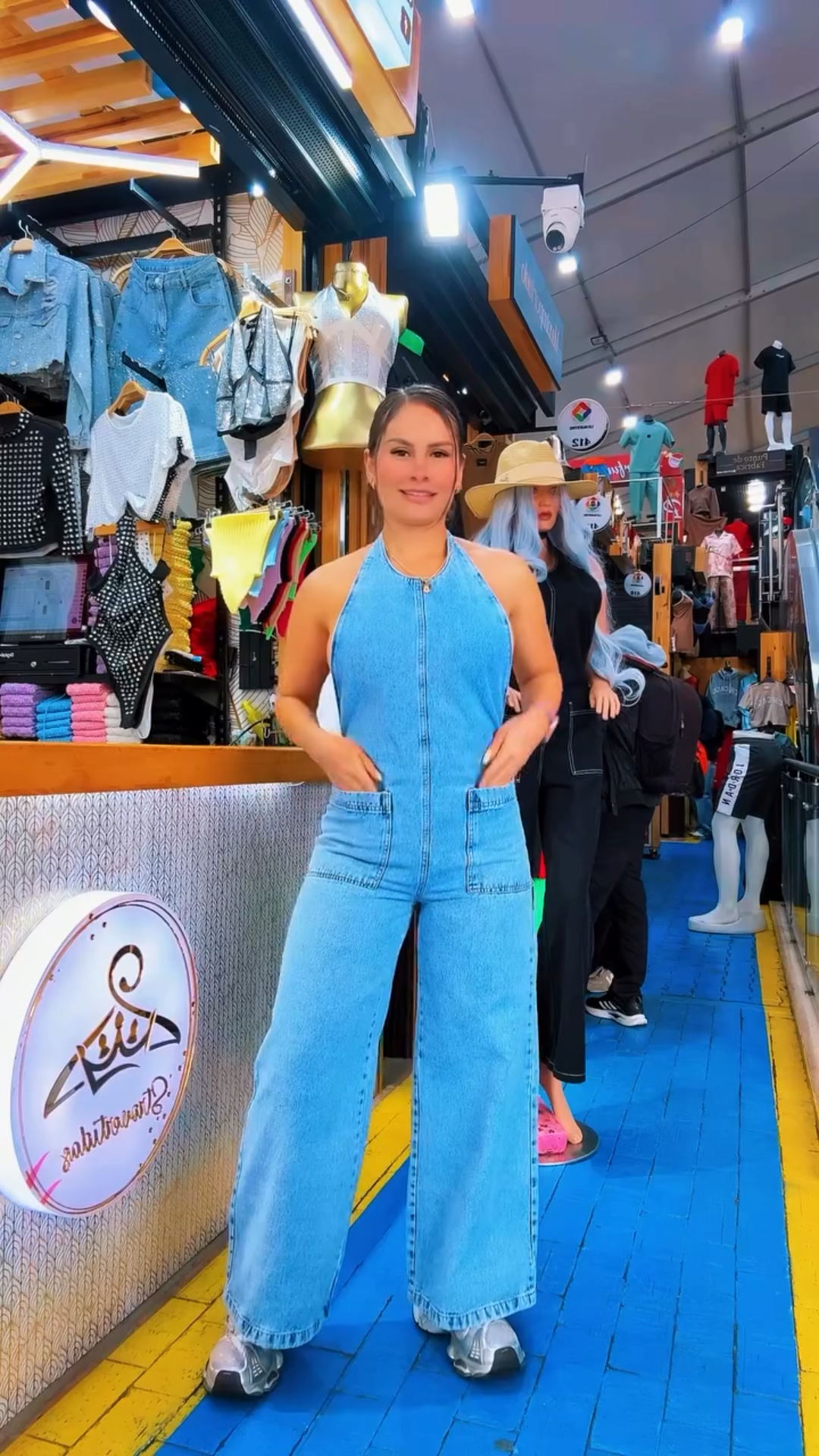  halter neck denim overalls