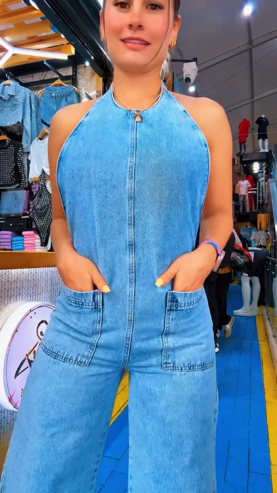  halter neck denim overalls