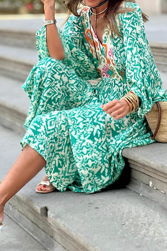 Summer V-Neck Floral Midi Dress-ROVOLE