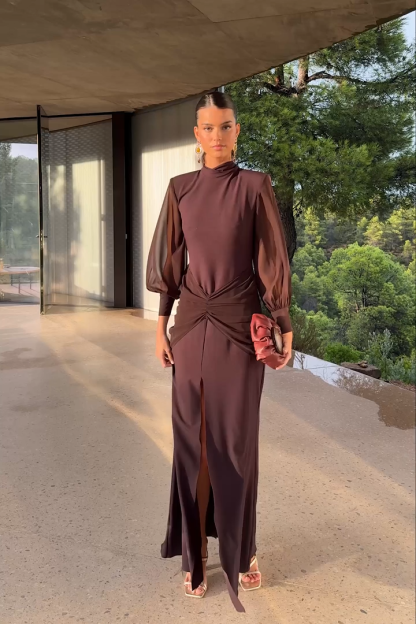 Long Dress With Puffed Sleeves