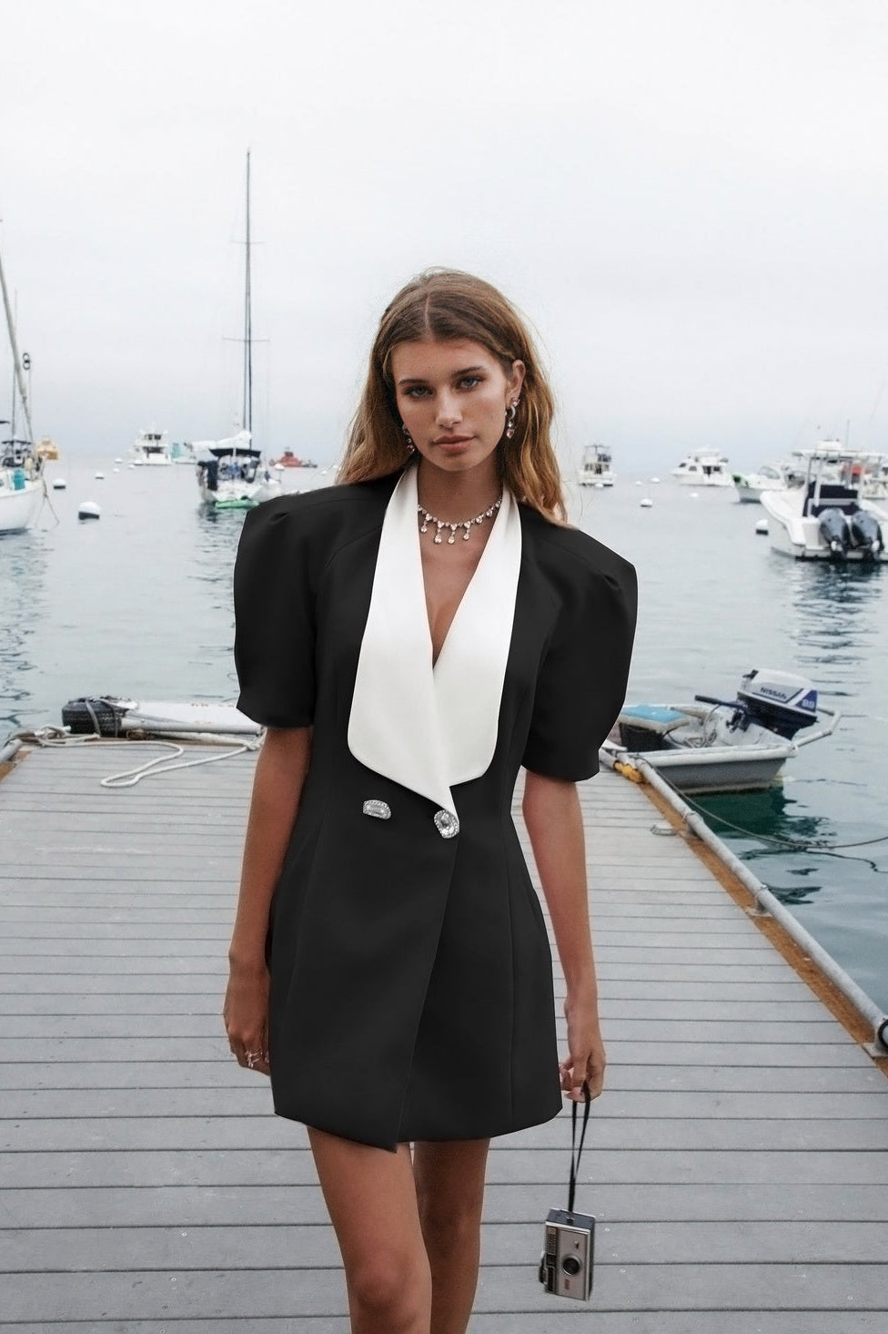 Elsie V-neck Backless Bowtie Mini Dress-ROVOLE