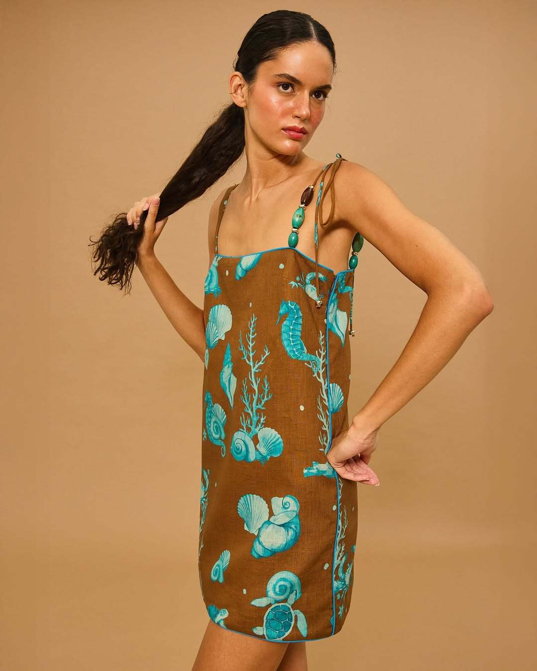 Aqua Shell Beaded Strap Dress