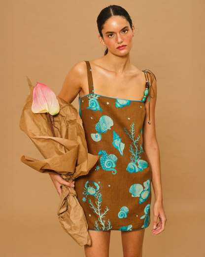 Aqua Shell Beaded Strap Dress