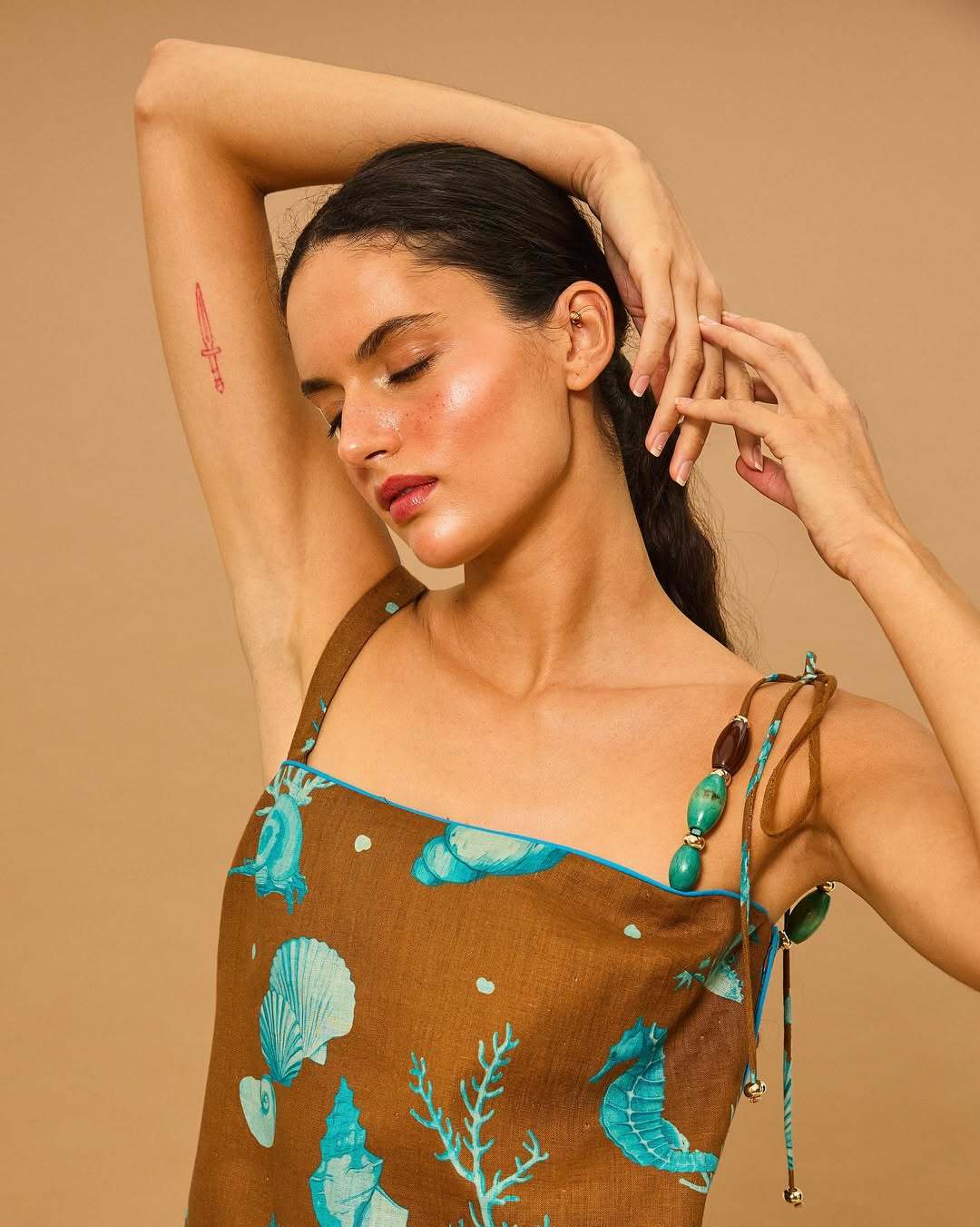 Aqua Shell Beaded Strap Dress