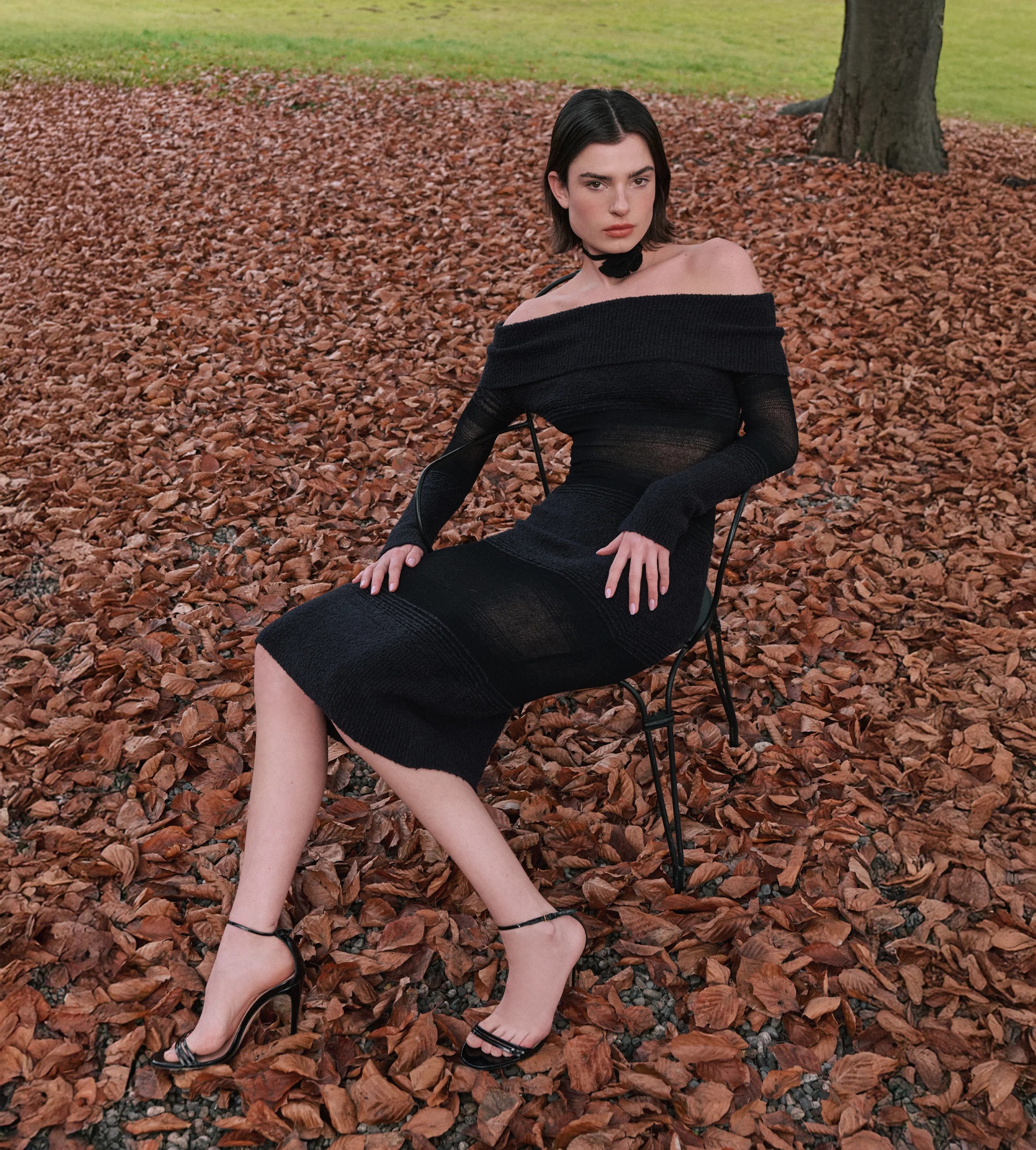 Black knit long-sleeved dress